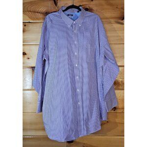 Izod Button Down Mens Big 20 34/35 Purple Striped Long Sleeve Button Cotton